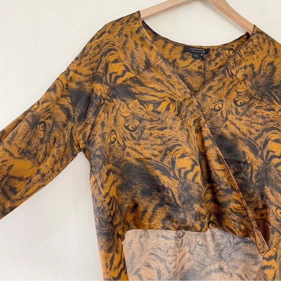ALLSAINTS Penny Grizedale Cat Print Wrap Front Blouse - Picture 9 of 12